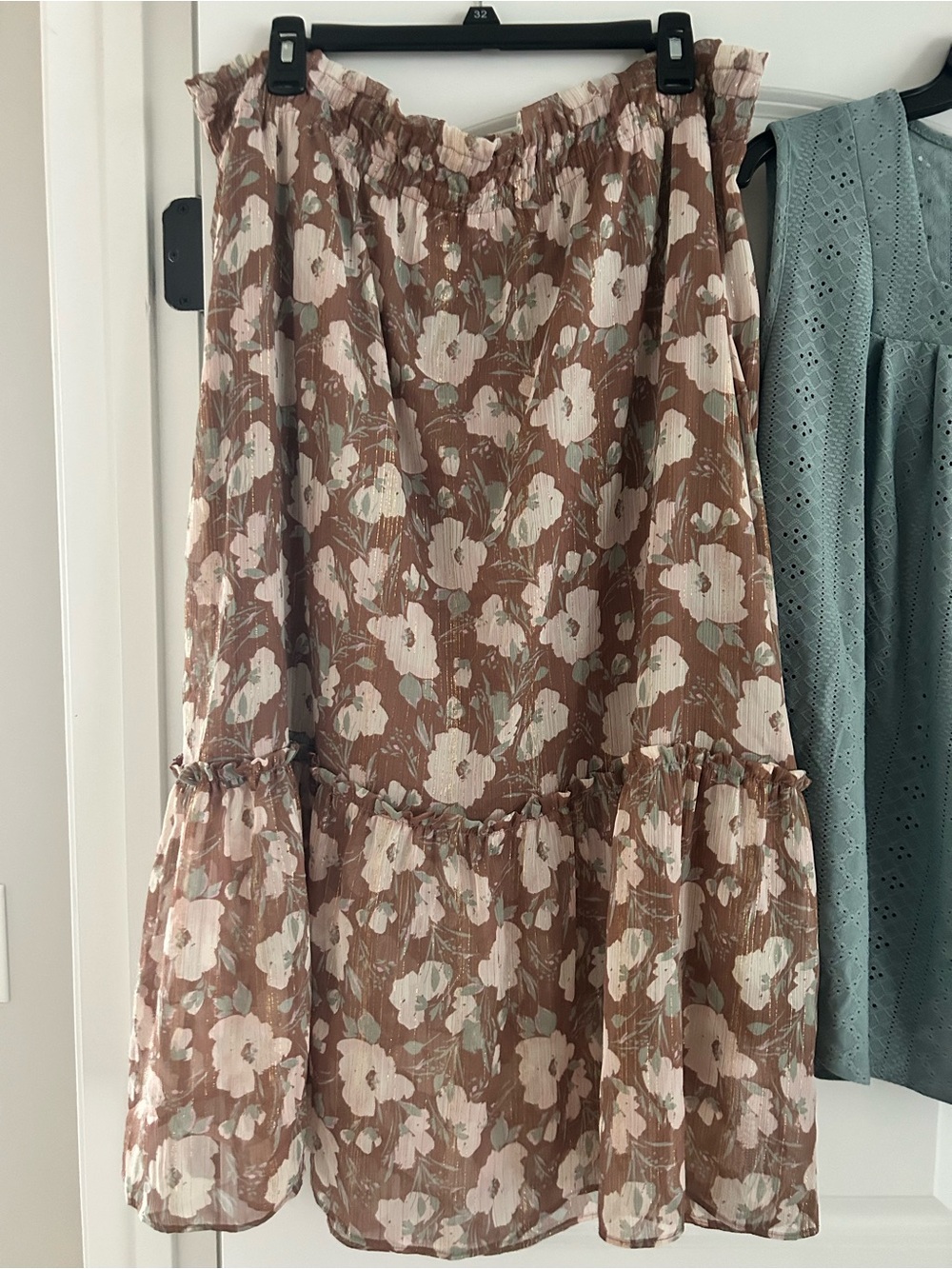 LC Lauren Conrad Brown Floral Tiered Casual Skirt